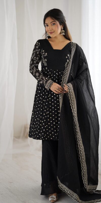 ZSR 3134 Black Crunchy Silk Salwar Suit Perfect for Wedding, Party, Sangeet, Anniversary, Housewarming Introductory Price ₹2399. Delivery 4-6 | Casual Suits, Jump Suits, Creative suits, Designer Suits, Palazzo Suits, Party Wear Suits, Patiala Suits, Salwar suit, Straight Suits