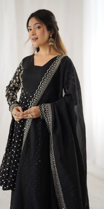 ZSR 3134 Black Crunchy Silk Salwar Suit Perfect for Wedding, Party, Sangeet, Anniversary, Housewarming Introductory Price ₹2399. Delivery 4-6 | Casual Suits, Jump Suits, Creative suits, Designer Suits, Palazzo Suits, Party Wear Suits, Patiala Suits, Salwar suit, Straight Suits