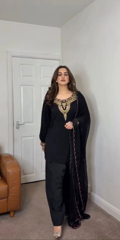 NSR 854 Black Faux Georgette Salwar Suit Perfect for Wedding, Party, Lohri, Mehendi, Karwa Chauth –. Introductory Price ₹1849. Delivery 4-6 Working Days | Casual Suits, Jump Suits, Creative suits, Designer Suits, Palazzo Suits, Party Wear Suits, Patiala Suits, Salwar suit, Straight Suits