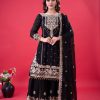 Black Faux Georgette With Lace Work Salwar Suit