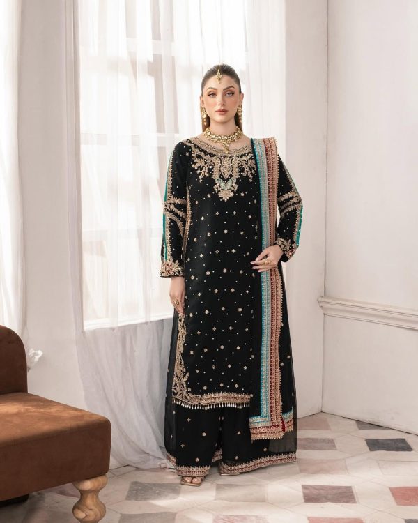 Black Fuax Georgette Mirror Work Embroidery Salwar Suit