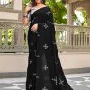 Black Natural Silk With Thread Embroidery Saree