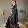 Black Soft Lichi Silk Cloth With Lace Saree