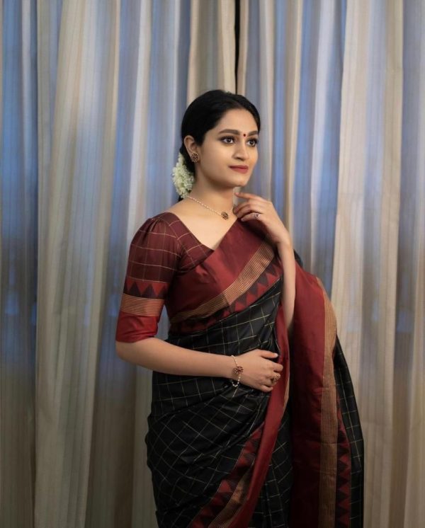 Black Soft Lichi Silk Jacquard Saree