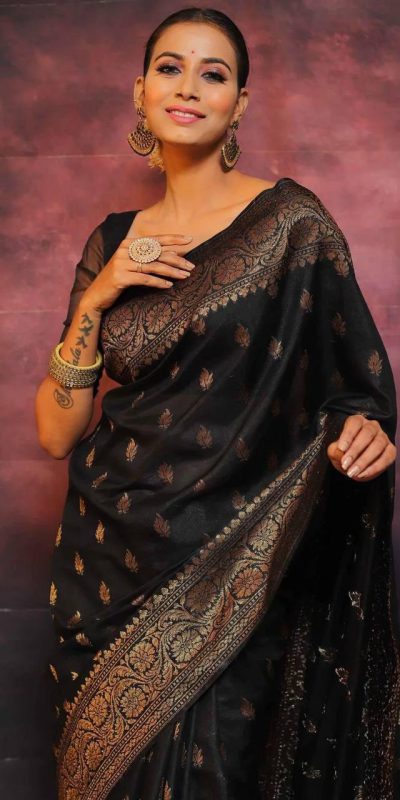 KP 6010 Black Soft Lichi Silk Jacquard Saree Perfect for Wedding, Party, Traditional Day, Family Gatherings, Sangeet . Grab it for ₹1349. Delivery 4-6 W | Embroidered Sarees, Bollywood Sarees, Creative Sarees, Designer Sarees, Ethnic Saree, Modern Digital sarees, Party Wear Sarees, Sarees