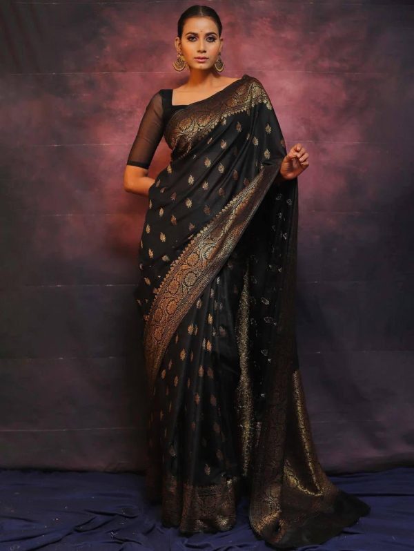 KP 6010 Black Soft Lichi Silk Jacquard Saree Perfect for Wedding, Party, Traditional Day, Family Gatherings, Sangeet . Grab it for ₹1349. Delivery 4-6 W | Embroidered Sarees, Bollywood Sarees, Creative Sarees, Designer Sarees, Ethnic Saree, Modern Digital sarees, Party Wear Sarees, Sarees