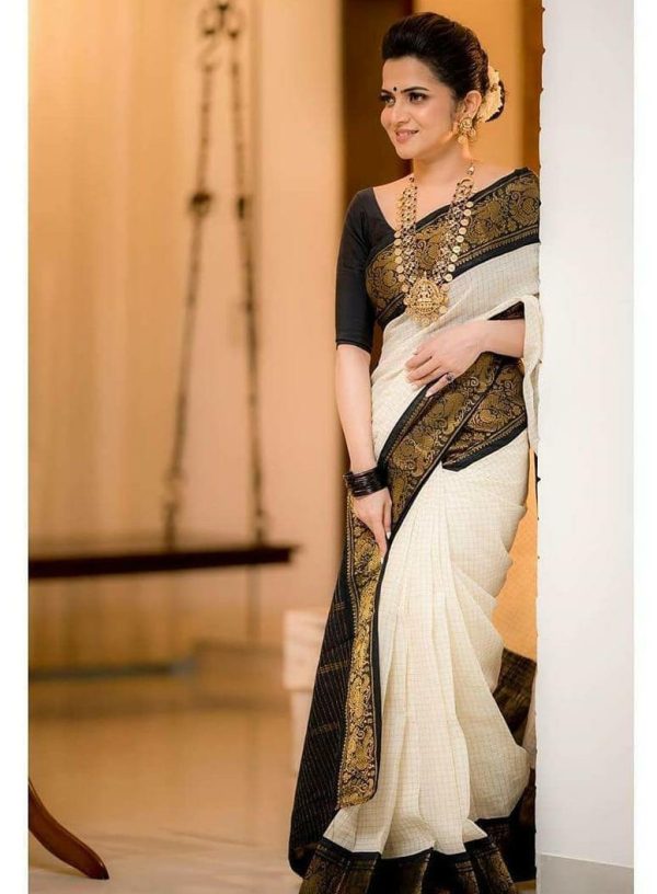 KP 3025 Black Soft Lichi Silk Saree Perfect for Wedding, Party, Baby Shower, Onam, Durga Puja . Available at ₹1449 only. Delivery 4-6 Working Days. | Embroidered Sarees, Bollywood Sarees, Creative Sarees, Designer Sarees, Ethnic Saree, Modern Digital sarees, Party Wear Sarees, Sarees
