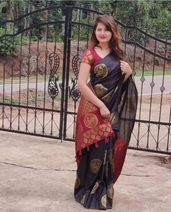 Black Soft Lichi Silk With Lace Work Saree