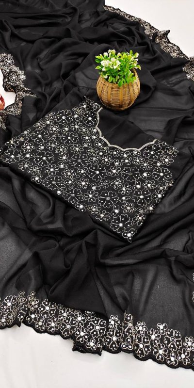 BT 12 Black Soft Star Georgette Silk with Embroidery Work & Mirror Work Saree . Exclusive Offer ₹1999. Delivery 4-6 Working Days. Shop now. | Embroidered Sarees, Bollywood Sarees, Creative Sarees, Designer Sarees, Ethnic Saree, Modern Digital sarees, Party Wear Sarees, Sarees