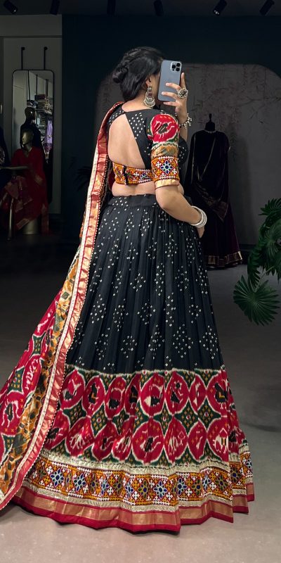 LNB 1734 Black Tasar Silk Gamthi Work With MirrorWork Lehenga Choli Introductory Price ₹2999. Delivery 4-6 Working Days. Shop now. | Creative Lehenga, Bollywood Lehenga, Designer Lehenga, Embroidered Lehenga, Lehenga, Party Wear Lehenga