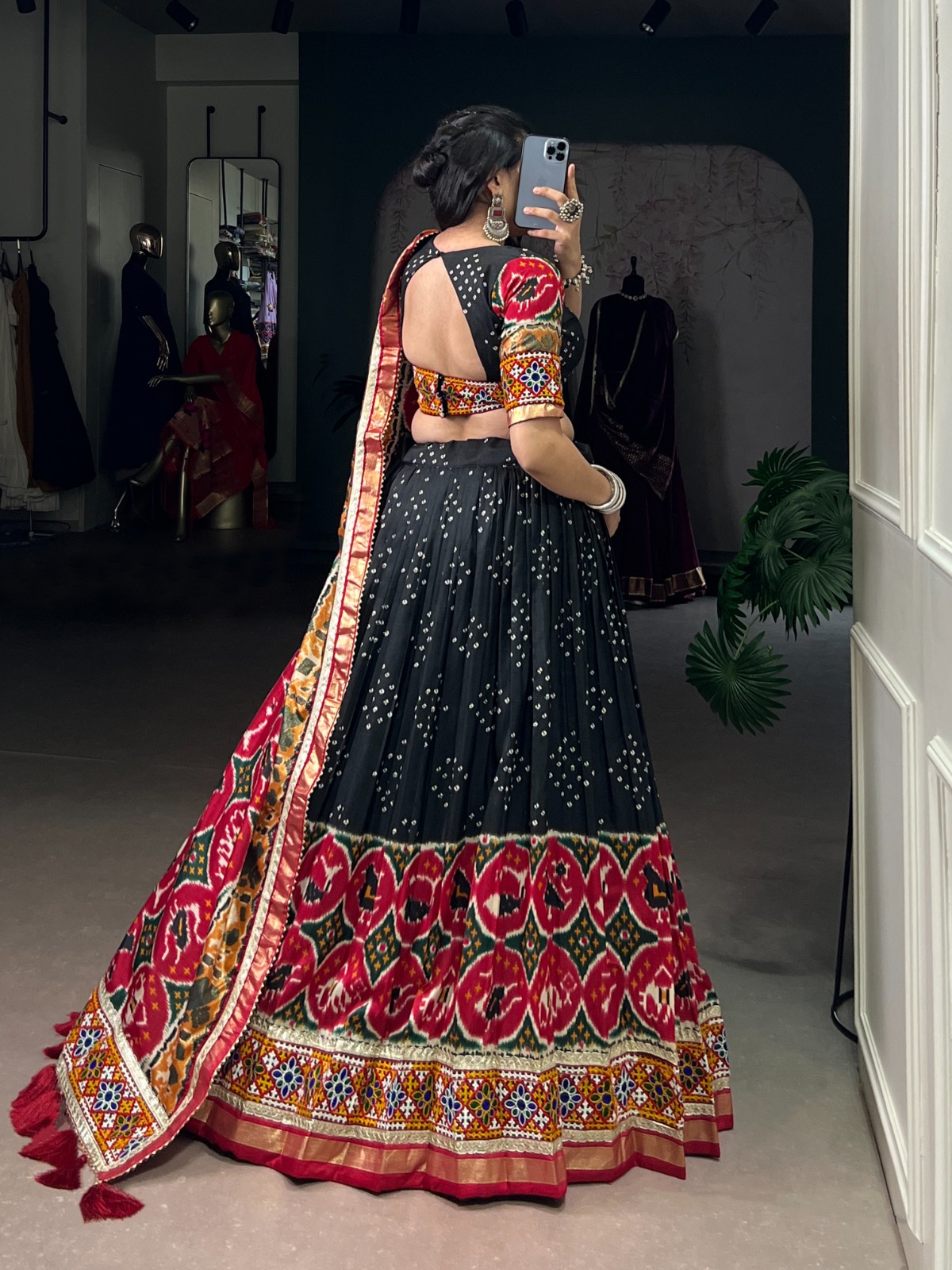 LNB 1734 Black Tasar Silk Gamthi Work With MirrorWork Lehenga Choli Introductory Price ₹2999. Delivery 4-6 Working Days. Shop now. | Creative Lehenga, Bollywood Lehenga, Designer Lehenga, Embroidered Lehenga, Lehenga, Party Wear Lehenga
