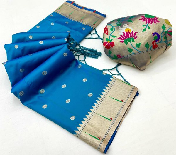 Blue A Pethani Silk Lace Zari Work Saree