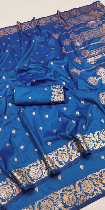 Blue Banarasi Silk With Lace and Zari Work Saree