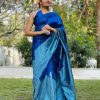 Blue Lichi Silk Lace Border Work Saree
