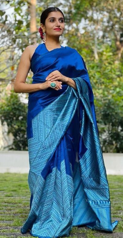 KP 2035 Blue Soft Lichi Silk Saree Perfect for Wedding, Party, Karwa Chauth, Pongal, Haldi . Available at ₹1399 only. Delivery 4-6 Working Days. | Embroidered Sarees, Bollywood Sarees, Creative Sarees, Designer Sarees, Ethnic Saree, Modern Digital sarees, Party Wear Sarees, Sarees