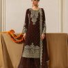 Brown Faux Georgette Lace Work Salwar Suit