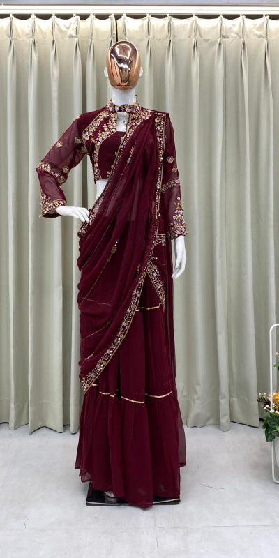 BE 280 Brown Georgette Lehenga Saree Perfect for Wedding, Party, Cultural Events, Housewarming, Ganesh Chaturthi . Affordable Price ₹2399. Delivery 4- | Creative Lehenga, Bollywood Lehenga, Designer Lehenga, Embroidered Lehenga, Lehenga, Party Wear Lehenga