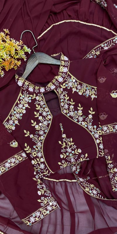 BE 280 Brown Georgette Lehenga Saree Perfect for Wedding, Party, Cultural Events, Housewarming, Ganesh Chaturthi . Affordable Price ₹2399. Delivery 4- | Creative Lehenga, Bollywood Lehenga, Designer Lehenga, Embroidered Lehenga, Lehenga, Party Wear Lehenga