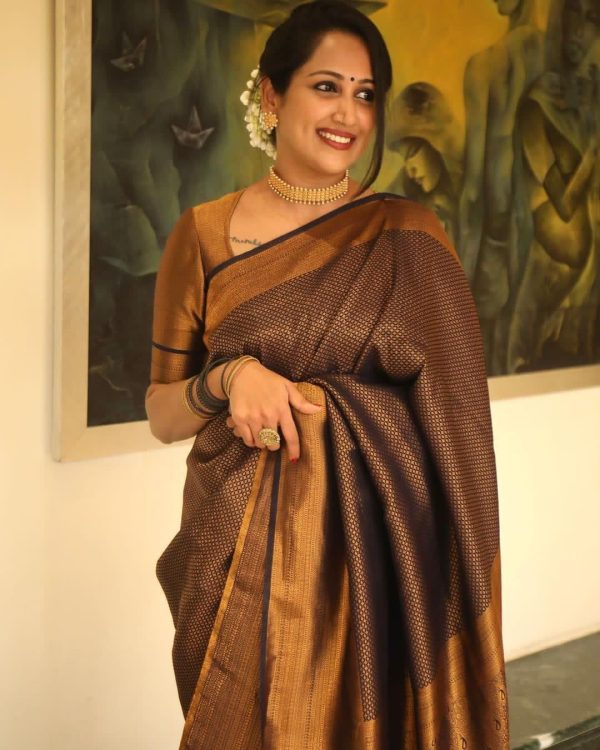 KP 4040 Brown Soft Lichi Silk Saree Perfect for Wedding, Party, Ethnic Day, Raksha Bandhan, Temple Visit – . Exclusive Offer ₹1299. Delivery 4-6 Working D | Creative Sarees, Embroidered Sarees, Bollywood Sarees, Designer Sarees, Ethnic Saree, Modern Digital sarees, Party Wear Sarees, Sarees