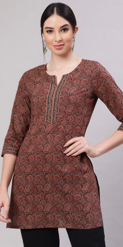INLI Blush 2.0 Dark Red Cotton Printed Designer Work Kurti in . Wedding, Party, Festive, Events, Special Price ₹1269. Delivery 4-6 Working Days. Shop now. | Bollywood Kurti, Creative Kurtis, Designer Kurti, Kurti, Party Wear Kurti, Selfie Kurti