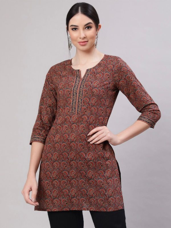 INLI Blush 2.0 Dark Red Cotton Printed Designer Work Kurti in . Wedding, Party, Festive, Events, Special Price ₹1269. Delivery 4-6 Working Days. Shop now. | Bollywood Kurti, Creative Kurtis, Designer Kurti, Kurti, Party Wear Kurti, Selfie Kurti