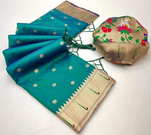Firozi A Pethani Silk Lace Zari Work Saree