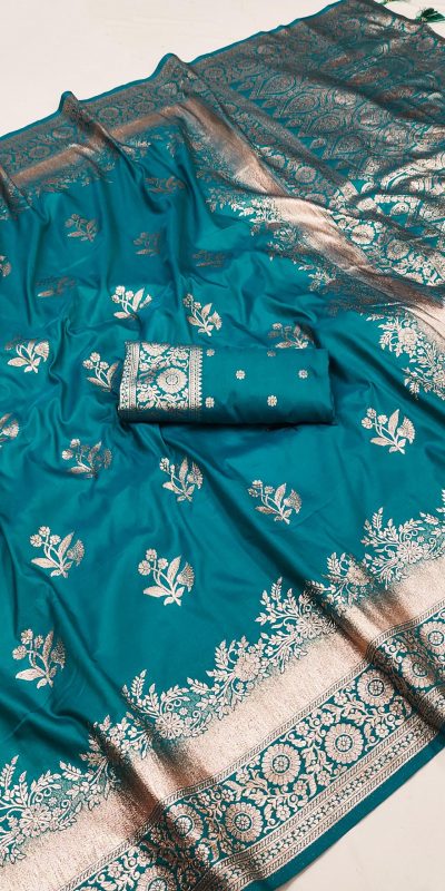 Firozi Banarasi Silk Zari Lace Work Saree