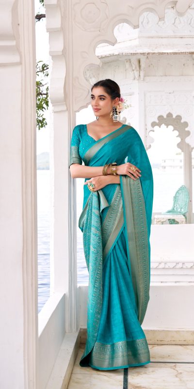 YNF 7902 Firozi Color Chinon Printed With Zari Weaving Work Saree With Zari Work. Best Price ₹1549. Delivery 4-6 Working Days. Shop now. | Embroidered Sarees, Bollywood Sarees, Creative Sarees, Designer Sarees, Ethnic Saree, Modern Digital sarees, Party Wear Sarees, Sarees