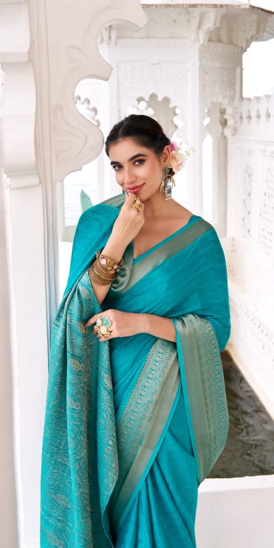YNF 7902 Firozi Color Chinon Printed With Zari Weaving Work Saree With Zari Work. Best Price ₹1549. Delivery 4-6 Working Days. Shop now. | Embroidered Sarees, Bollywood Sarees, Creative Sarees, Designer Sarees, Ethnic Saree, Modern Digital sarees, Party Wear Sarees, Sarees