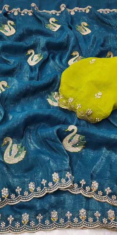 BT 1284 Firozi Crunchy Chiffon Saree Perfect for Wedding, Party, Ethnic Day, Ganesh Chaturthi, Sangeet . Best Price ₹1799. Delivery 4-6 Working Days | Embroidered Sarees, Bollywood Sarees, Creative Sarees, Designer Sarees, Ethnic Saree, Modern Digital sarees, Party Wear Sarees, Sarees