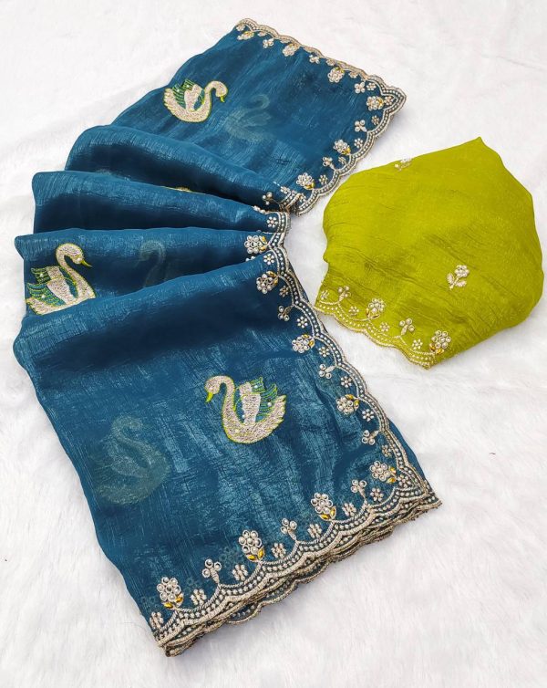 BT 1284 Firozi Crunchy Chiffon Saree Perfect for Wedding, Party, Ethnic Day, Ganesh Chaturthi, Sangeet . Best Price ₹1799. Delivery 4-6 Working Days | Embroidered Sarees, Bollywood Sarees, Creative Sarees, Designer Sarees, Ethnic Saree, Modern Digital sarees, Party Wear Sarees, Sarees