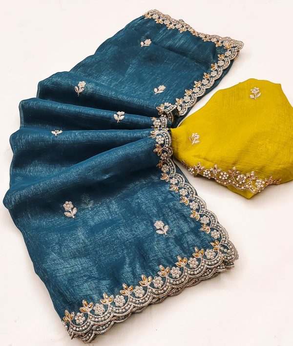 BT 1267 Firozi in Crunchy Chiffon Embroidery Work Saree . Wedding, Party, Festive, Events, Exclusive Offer ₹1749. Delivery 4-6 Working Days. Shop now. | Embroidered Sarees, Bollywood Sarees, Creative Sarees, Designer Sarees, Ethnic Saree, Modern Digital sarees, Party Wear Sarees, Sarees