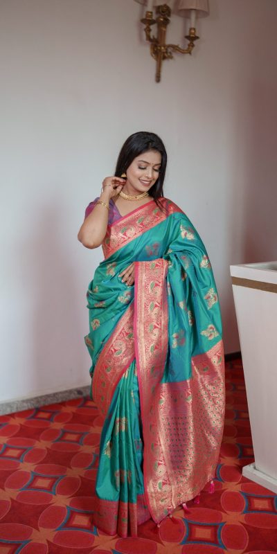Firozi Pethani Silk Zari Lace Work Saree
