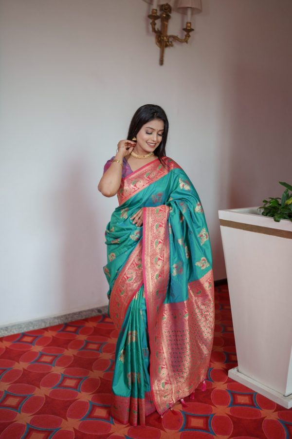 Firozi Pethani Silk Zari Lace Work Saree