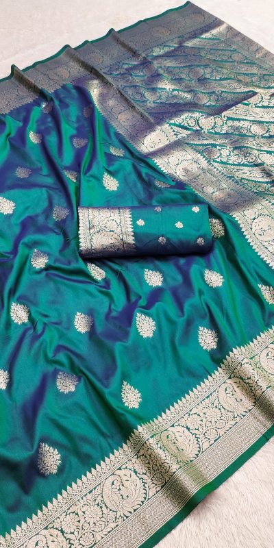 Firozi Soft Banarasi Cotton Silk Zari Work Saree
