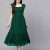 Green Georgette Butti Gown