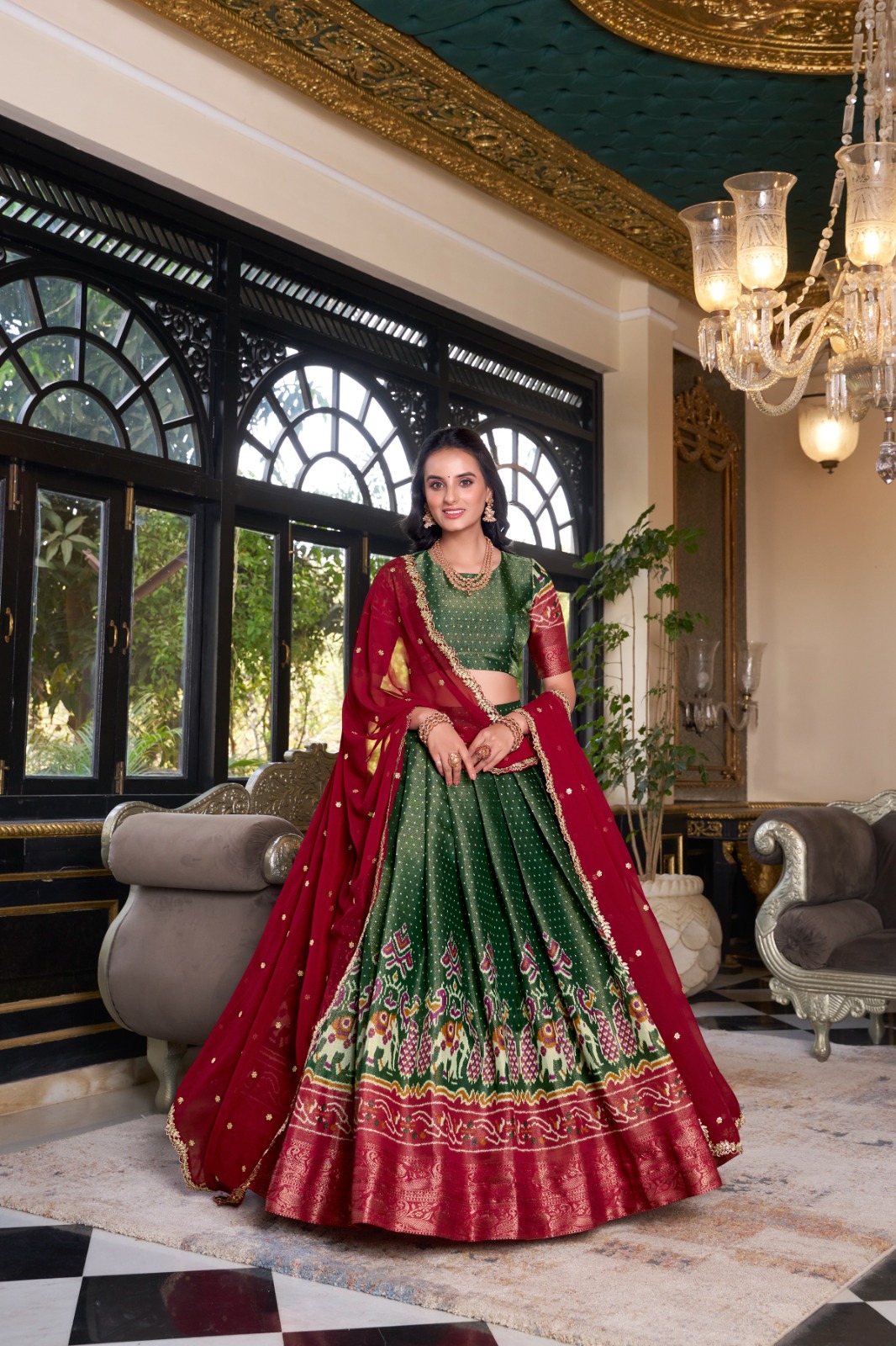 Green Kanchipuram Embroider Lehenga Choli - Image 2