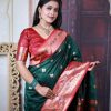 Green Paithani Ajanta Lotus With Lace Work Saree