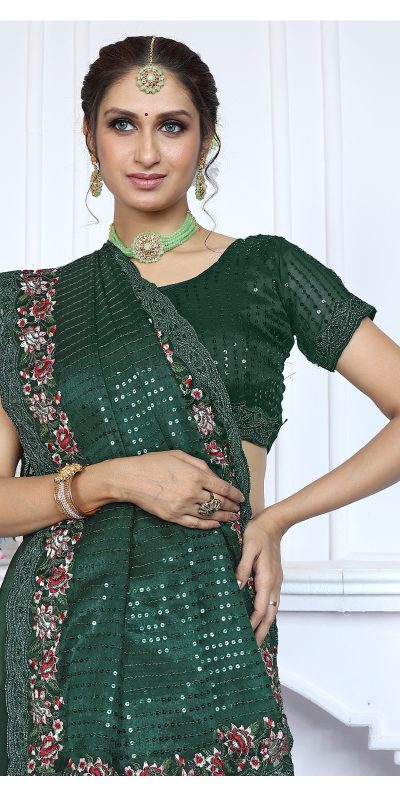 BT Sarangi Green Premium Jimmy cho Silk Saree with Embroidery Work & Zari Work. Exclusive Offer ₹2899. Delivery 4-6 Working Days. Shop now. | Embroidered Sarees, Bollywood Sarees, Creative Sarees, Designer Sarees, Ethnic Saree, Modern Digital sarees, Party Wear Sarees, Sarees
