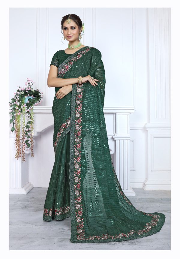 BT Sarangi Green Premium Jimmy cho Silk Saree with Embroidery Work & Zari Work. Exclusive Offer ₹2899. Delivery 4-6 Working Days. Shop now. | Embroidered Sarees, Bollywood Sarees, Creative Sarees, Designer Sarees, Ethnic Saree, Modern Digital sarees, Party Wear Sarees, Sarees