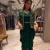 Green Printed Chinon With Lace Work Dhoti Suit
