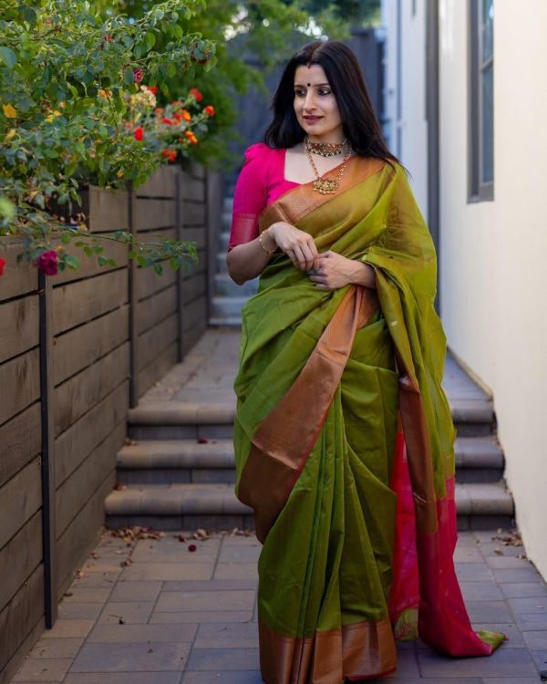 Green Soft Lichi Silk Jacquard Saree