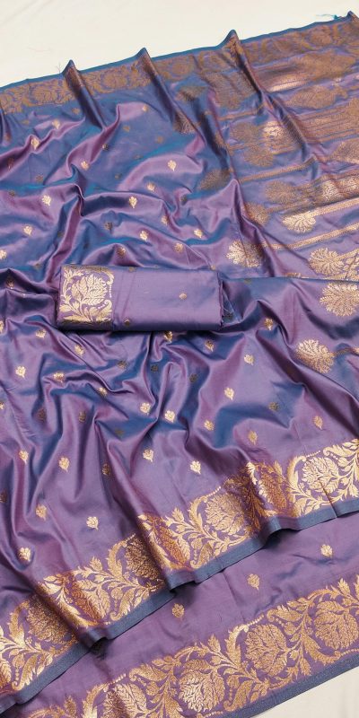Lavender Banarasi Silk With Lace and Zari Work Saree