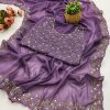 Lavender Star Georgette Silk Embroidery Work Saree