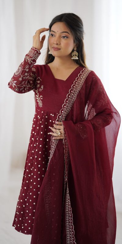 ZSR 3134 Maroon Maroon Crunchy Silk Salwar Suit Perfect for Wedding, Party, Sangeet, Anniversary, Housewarming Introductory Price ₹2399. Delivery 4-6 | Casual Suits, Jump Suits, Creative suits, Designer Suits, Palazzo Suits, Party Wear Suits, Patiala Suits, Salwar suit, Straight Suits