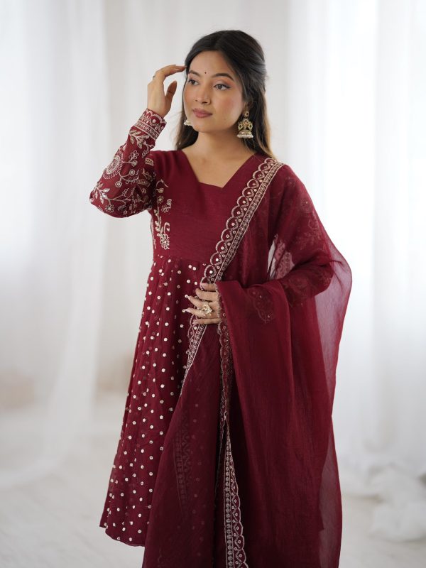 ZSR 3134 Maroon Maroon Crunchy Silk Salwar Suit Perfect for Wedding, Party, Sangeet, Anniversary, Housewarming Introductory Price ₹2399. Delivery 4-6 | Casual Suits, Jump Suits, Creative suits, Designer Suits, Palazzo Suits, Party Wear Suits, Patiala Suits, Salwar suit, Straight Suits