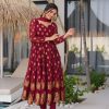 VLM 299 Maroon Faux Georgette With Embroidery Work Gown Perfect for Wedding, Party, Ethnic Day, Housewarming, Cultural Events At 2099/-Only | Bollywood Gowns, Creative Gowns, Designer Gowns, Embroidered Gowns, Gowns, Party Wear Gowns