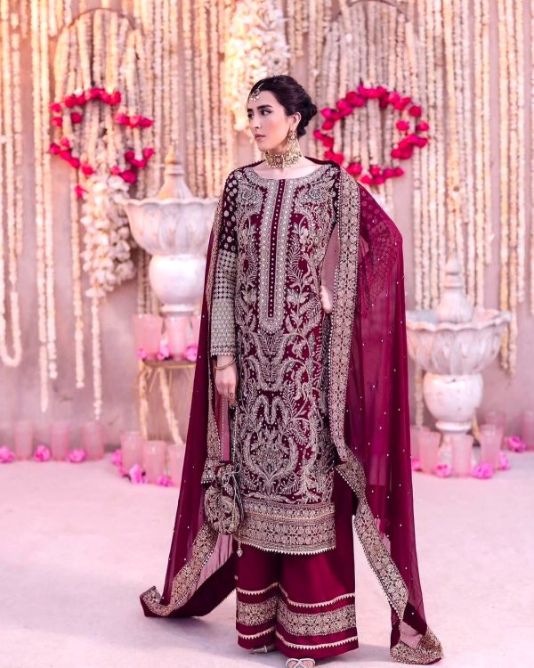 SRK 5297 Maroon Heavy Faux Georgette With Chain Stitch Embroidery Sequence Work Salwar Suit Wedding, Party, Festive, Events, 4-6 Working Days At 2399 | Casual Suits, Jump Suits, Creative suits, Designer Suits, Palazzo Suits, Party Wear Suits, Patiala Suits, Salwar suit, Straight Suits