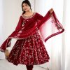 SRK 5299 Maroon Faux Georgette With Sequence Work Perfect for Wedding, Party, Temple Visit, Ganesh Chaturthi Festive, Events, 4-6 Working Days At 2149 | Bollywood Gowns, Creative Gowns, Designer Gowns, Embroidered Gowns, Gowns, Party Wear Gowns