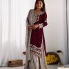Maroon Faux Georgette With Moti Work Salwar Suit